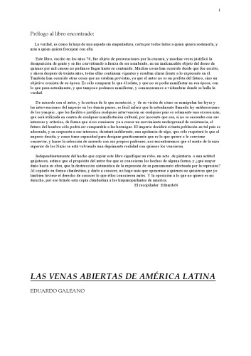 Las Venas Abiertas de America Latina, 72. ed.