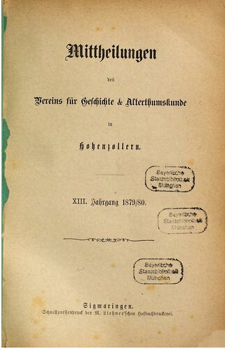 Mitteilungen des Vereins für Geschichte und Altertumskunde in Hohenzollern