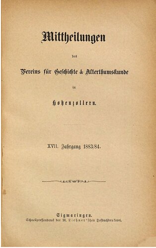 Mitteilungen des Vereins für Geschichte und Altertumskunde in Hohenzollern