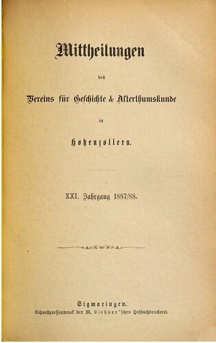 Mitteilungen des Vereins für Geschichte und Altertumskunde in Hohenzollern