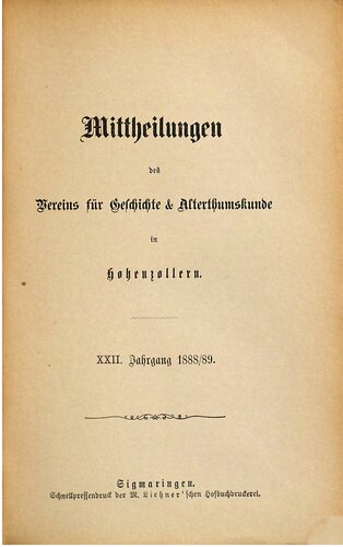 Mitteilungen des Vereins für Geschichte und Altertumskunde in Hohenzollern