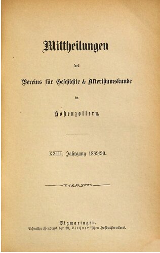Mitteilungen des Vereins für Geschichte und Altertumskunde in Hohenzollern