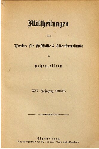 Mitteilungen des Vereins für Geschichte und Altertumskunde in Hohenzollern