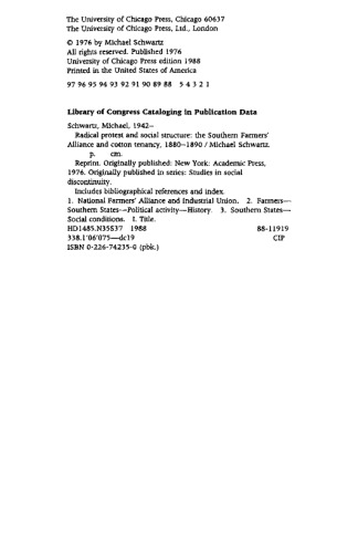 Radical Protest and Social Structure: The Southern Farmers' Alliance and Cotton Tenancy, 1880-1890