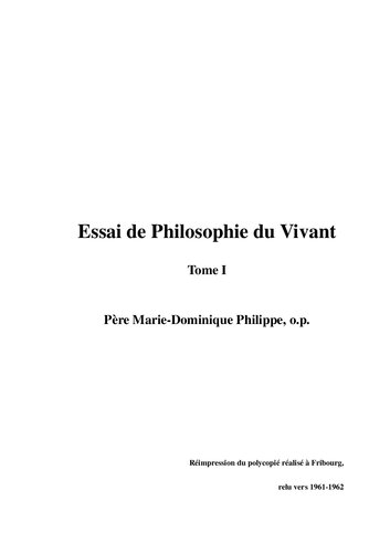 1961-1962 - Essai de Philosophie du Vivant - Tome 1