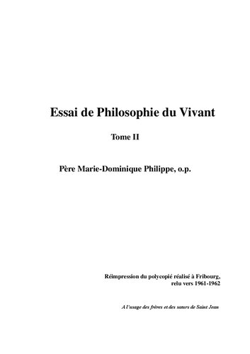 1961-1962 - Essai de Philosophie du Vivant - Tome 2