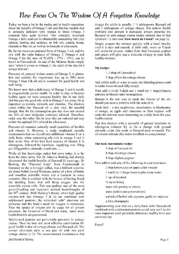 Budwig Protocol for Cancer  ( Flax seed oil and cottage cheese )