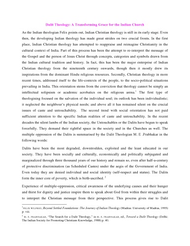 Dalit Theology: A Transforming Grace for the Indian Church