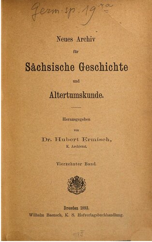 Neues Archiv für Sächsische Geschichte und Altertumskunde