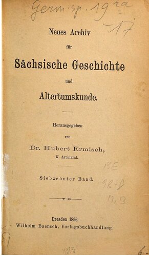 Neues Archiv für Sächsische Geschichte und Altertumskunde