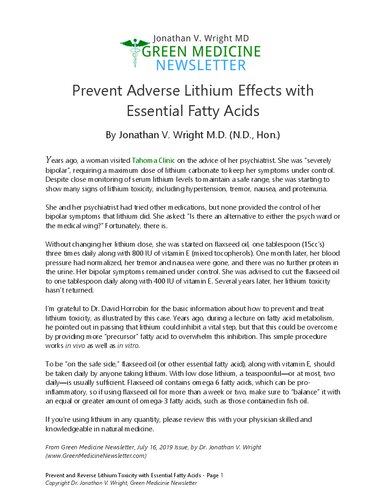 Prevent adverse Lithium effects with Flax seed oil and Fish oil