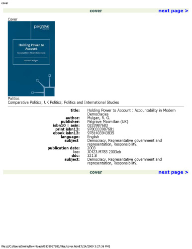 Holding Power to Account: Accountability in Modern Democracies