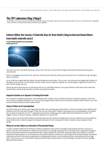 Lithium Mineral Deficiency: Cinderella Story for brain health