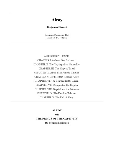 Alroy Or The Prince Of The Captivity