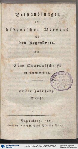 Verhandlungen des Historischen Vereins für den Regenkreis