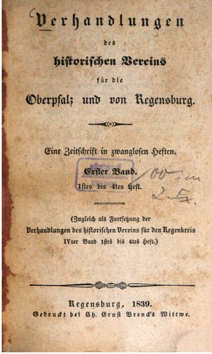 Verhandlungen des Historischen Vereins für Oberpfalz und Regensburg