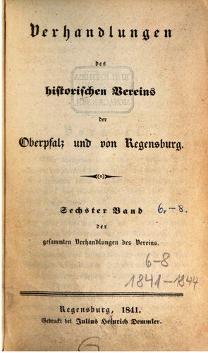 Verhandlungen des Historischen Vereins für Oberpfalz und Regensburg