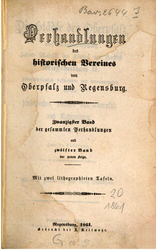 Verhandlungen des Historischen Vereins für Oberpfalz und Regensburg