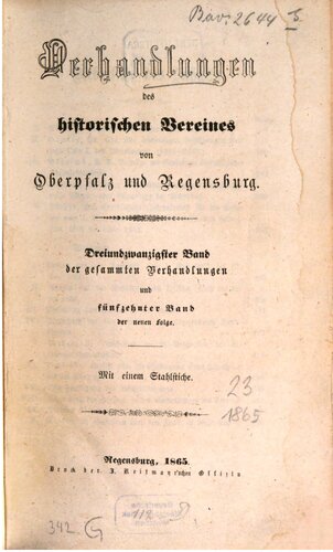 Verhandlungen des Historischen Vereins für Oberpfalz und Regensburg