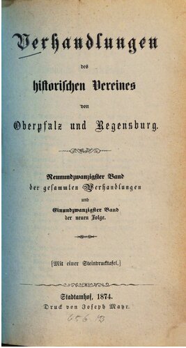 Verhandlungen des Historischen Vereins für Oberpfalz und Regensburg