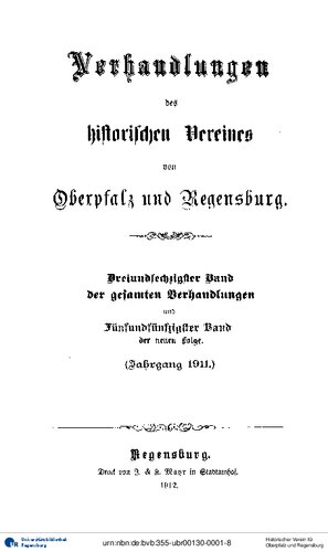 Verhandlungen des Historischen Vereins für Oberpfalz und Regensburg