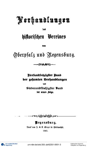 Verhandlungen des Historischen Vereins für Oberpfalz und Regensburg