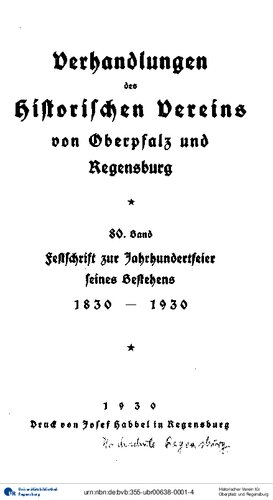 Verhandlungen des Historischen Vereins für Oberpfalz und Regensburg