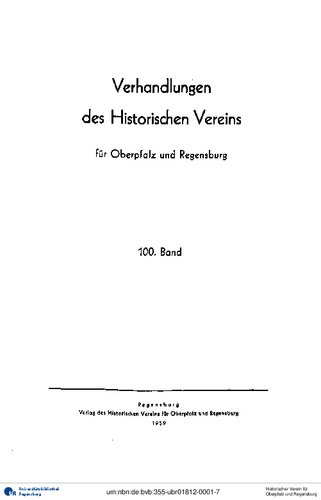 Verhandlungen des Historischen Vereins für Oberpfalz und Regensburg