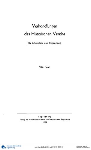Verhandlungen des Historischen Vereins für Oberpfalz und Regensburg