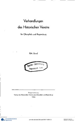 Verhandlungen des Historischen Vereins für Oberpfalz und Regensburg