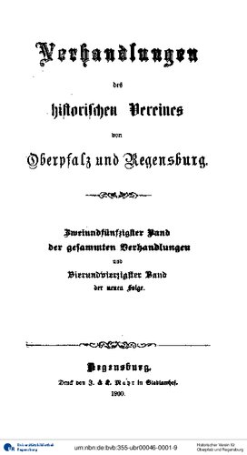 Verhandlungen des Historischen Vereins für Oberpfalz und Regensburg