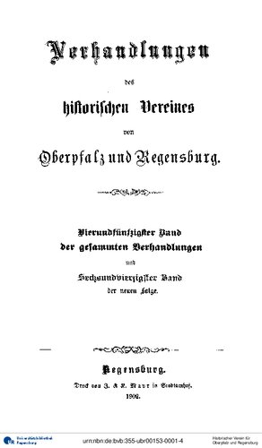 Verhandlungen des Historischen Vereins für Oberpfalz und Regensburg