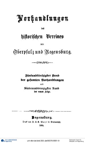 Verhandlungen des Historischen Vereins für Oberpfalz und Regensburg