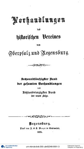 Verhandlungen des Historischen Vereins für Oberpfalz und Regensburg