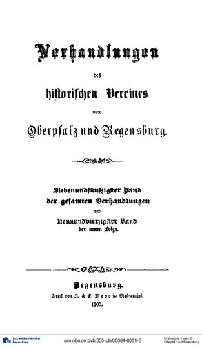 Verhandlungen des Historischen Vereins für Oberpfalz und Regensburg