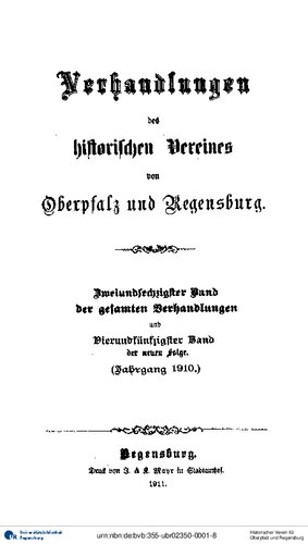 Verhandlungen des Historischen Vereins für Oberpfalz und Regensburg