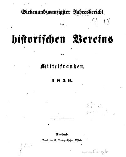 Jahresbericht des Historischen Vereins in Mittelfranken