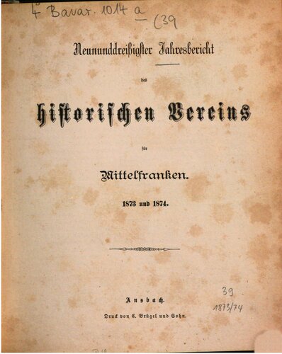 Jahresbericht des Historischen Vereins in Mittelfranken