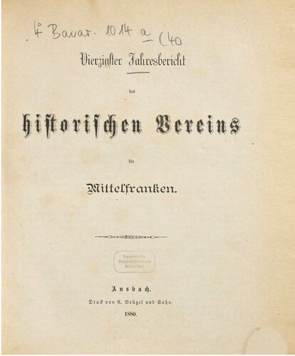 Jahresbericht des Historischen Vereins in Mittelfranken