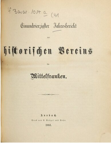 Jahresbericht des Historischen Vereins in Mittelfranken