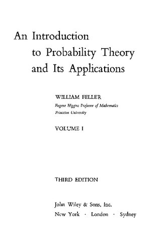 An Introduction to Probability Theory and Its Applications: Volume 1