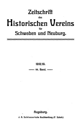 Zeitschrift des Historischen Vereins für Schwaben und Neuburg
