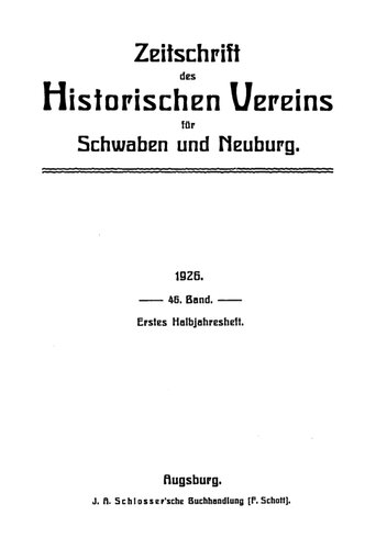 Zeitschrift des Historischen Vereins für Schwaben und Neuburg