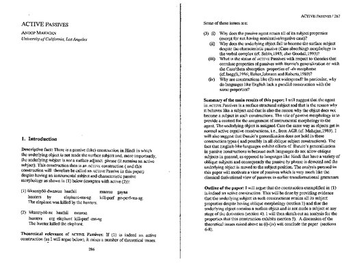 Anoop Mahajan, ACTIVE Passives [The proceedings of the thirteenth West Coast Conference on Formal Linguistics]
