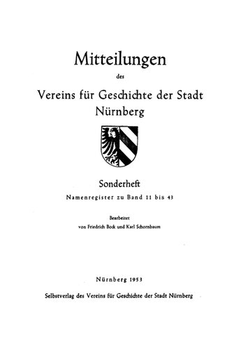 Mitteilungen des Vereins für Geschichte der Stadt Nürnberg / Namenregister zu Band 11 bis 43