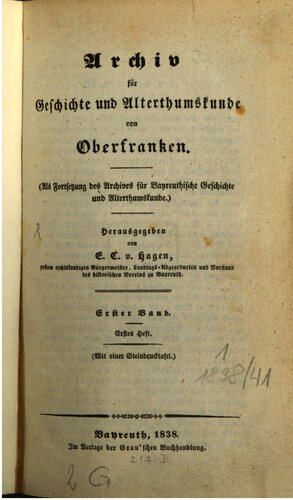 Archiv für Geschichte und Altertumskunde von Oberfranken