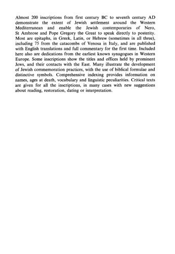 Jewish Inscriptions of Western Europe: Volume 1, Italy (excluding the City of Rome) Spain and Gaul