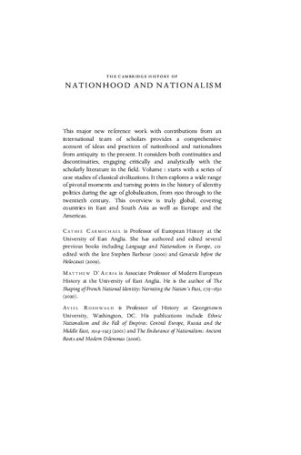 The Cambridge History of Nationhood and Nationalism. Volume 1: Patterns and Trajectories over the Longue Durée