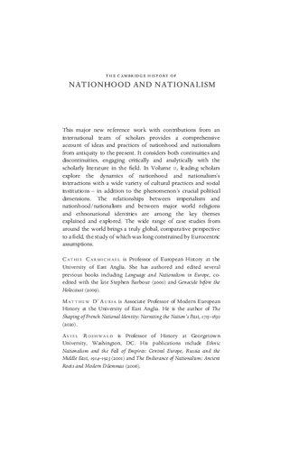The Cambridge History of Nationhood and Nationalism.  Volume 2: Nationalism's Fields of Interaction