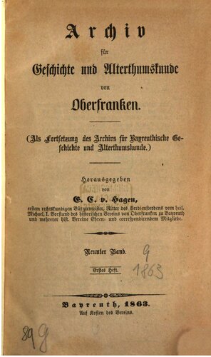 Archiv für Geschichte und Altertumskunde von Oberfranken